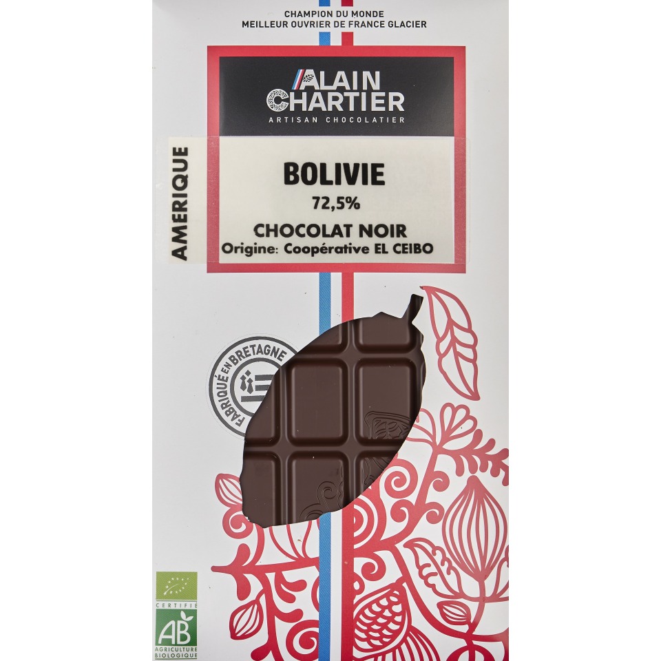 Tablette chocolat noir bio, artisanal Bolivie 72,5% | Alain CHARTIER