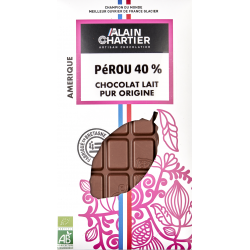 Tablette chocolat lait bio, artisanal Pérou 39%| Alain CHARTIER