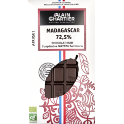 Tablette chocolat noir bio artisanal, Madagascar 72.5%. Alain CHARTIER