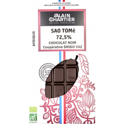 Tablette chocolat noir bio artisanal, Sao Tomé 72.5%. Alain CHARTIER