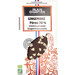 Tablette chocolat noir bio artisanal, Pérou 70% gingembre | Alain CHARTIER