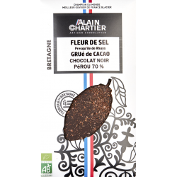 Tablette chocolat noir bio artisanal, Pérou 70% fleur de sel| Alain CHARTIER