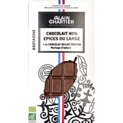Tablette chocolat lait bio artisanal, Pérou 39% épices du large | Alain CHARTIER