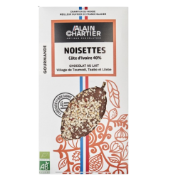 Tablette chocolat lait bio artisanal, Côte d'ivoire 40 % noisettes | Alain CHARTIER