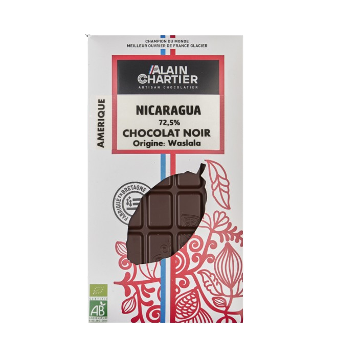 Tablette chocolat noir bio, artisanal Nicaragua 72,5% | Alain CHARTIER
