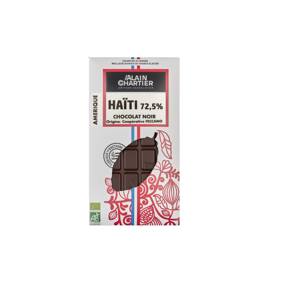 Tablette chocolat noir bio, artisanal HaÏti 72,5% | Alain CHARTIER