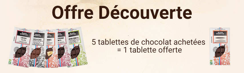 Offre Découverte : 5 tablettes de chocolat => achetés : 1 tablette offerte